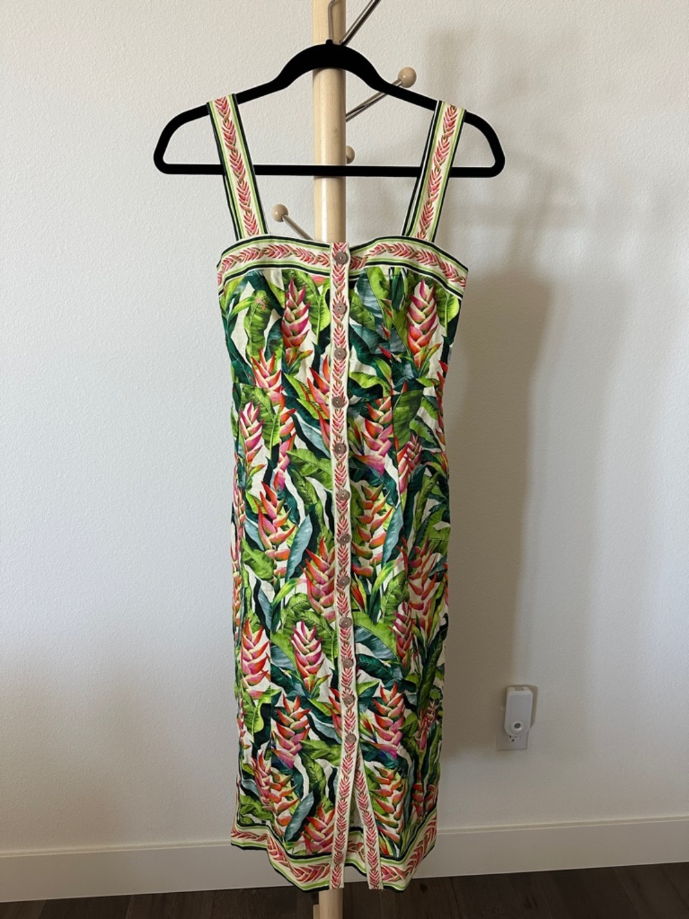 Farm Rio Heli Leaves Pearl Midi Dress sz XXS BNWT - Picture 3 of 11